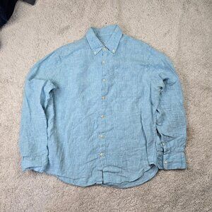 Alex Crane Shirt Mens Size Large Blue Linen Button Down Long Sleeve Preppy blue